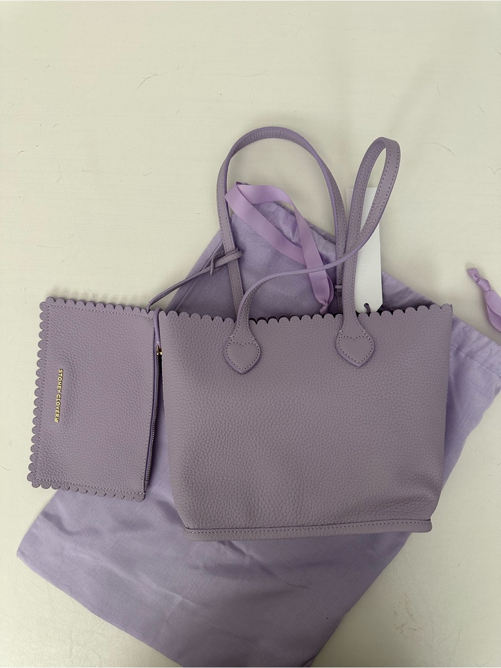NWT Stoney Clover Lane Leather Pittsford Little Tote in Lavender with Pouch
